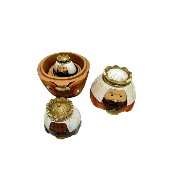 Nativity Scene Nesting Dolls Roman Inc Resin Three 3 Wisemen Vintage - Picture 10 of 10